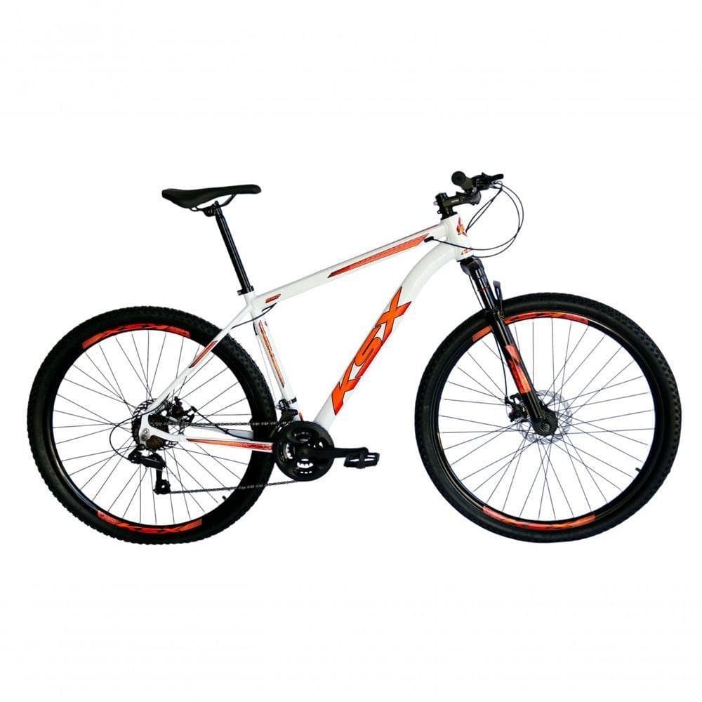 Bicicleta Aro 29 Ksx Sd7 21v Cabos Internos Alumínio Freios A Disco Garfo Suspensão Branco Laranja Tamanho 19