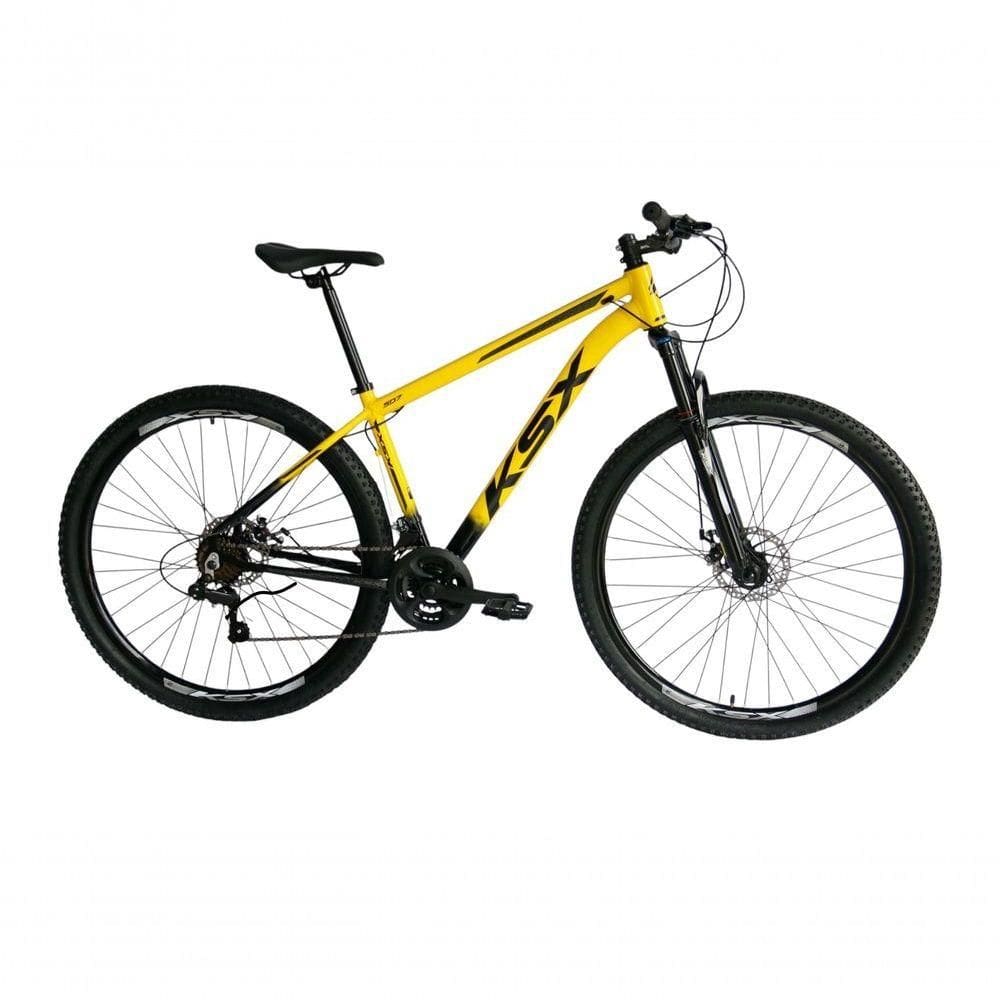 Bicicleta Aro 29 Ksx Sd7 21v Cabos Internos Alumínio Freios A Disco Garfo Suspensão Preto Amarelo Tamanho 17
