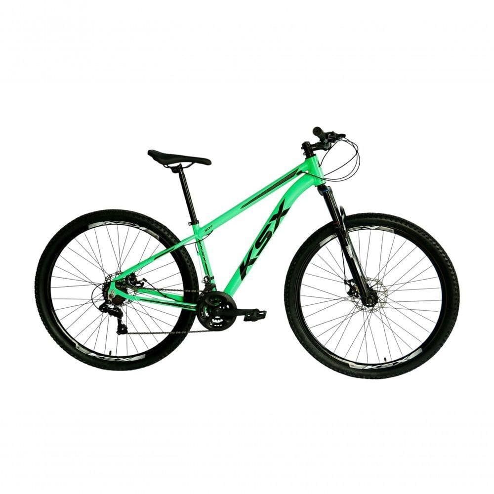 Bicicleta Aro 29 Ksx Sd7 21v Cabos Internos Alumínio Freios A Disco Garfo Suspensão Verde Preto Tamanho 19