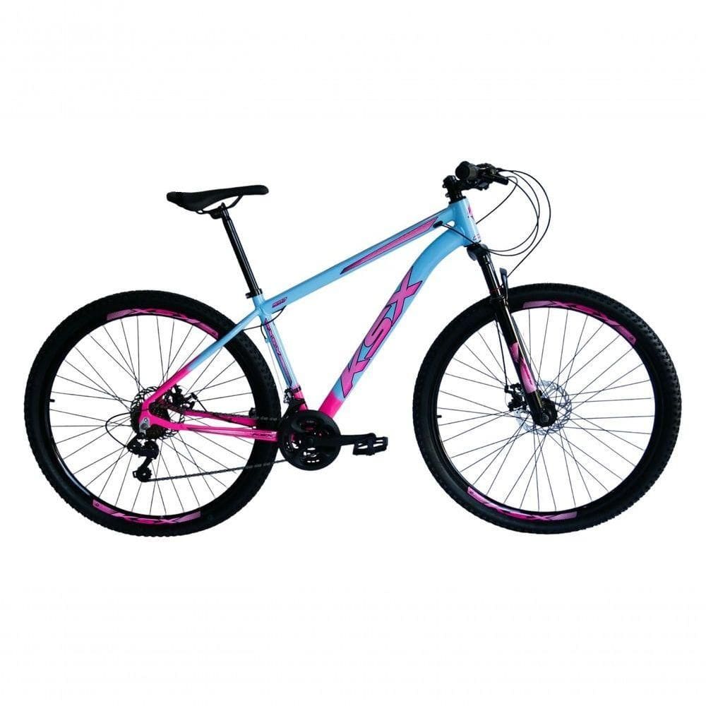 Bicicleta Aro 29 Ksx Sd7 21v Cabos Internos Alumínio Freios A Disco Garfo Suspensão Rosa Azul Tamanho 19