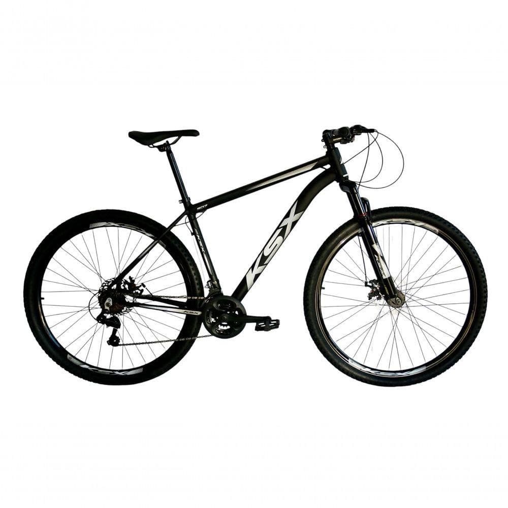 Bicicleta Aro 29 Ksx Sd7 21v Cabos Internos Alumínio Freios A Disco Garfo Suspensão Preto Prata Tamanho 19