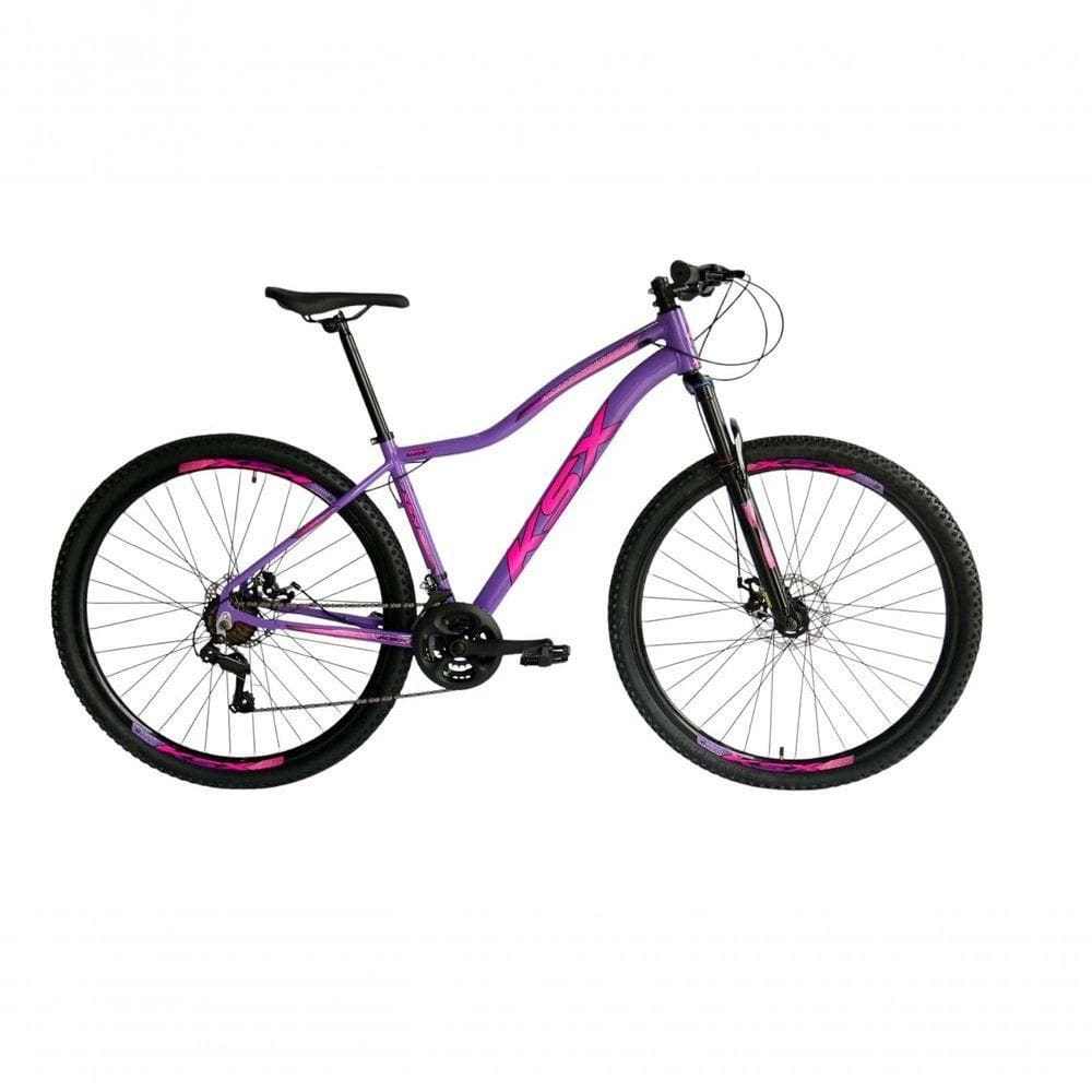 Bicicleta Aro 29 Ksx Sd7 Feminina 21v Cabos Internos Alumínio Freios A Disco Garfo Suspensão Lilas Rosa Tamanho 15