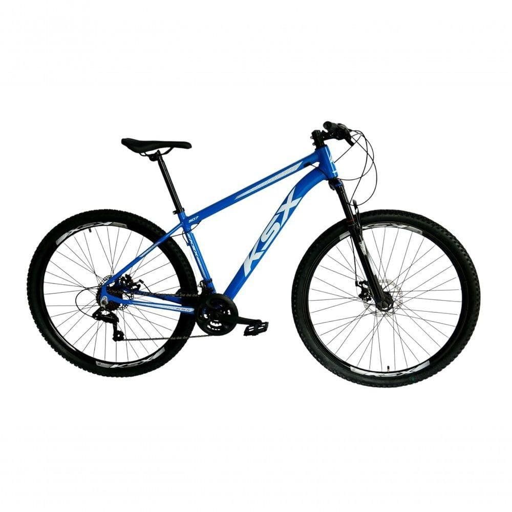 Bicicleta Aro 29 Ksx Sd7 21v Cabos Internos Alumínio Freios A Disco Garfo Suspensão Azul Branco Tamanho 15