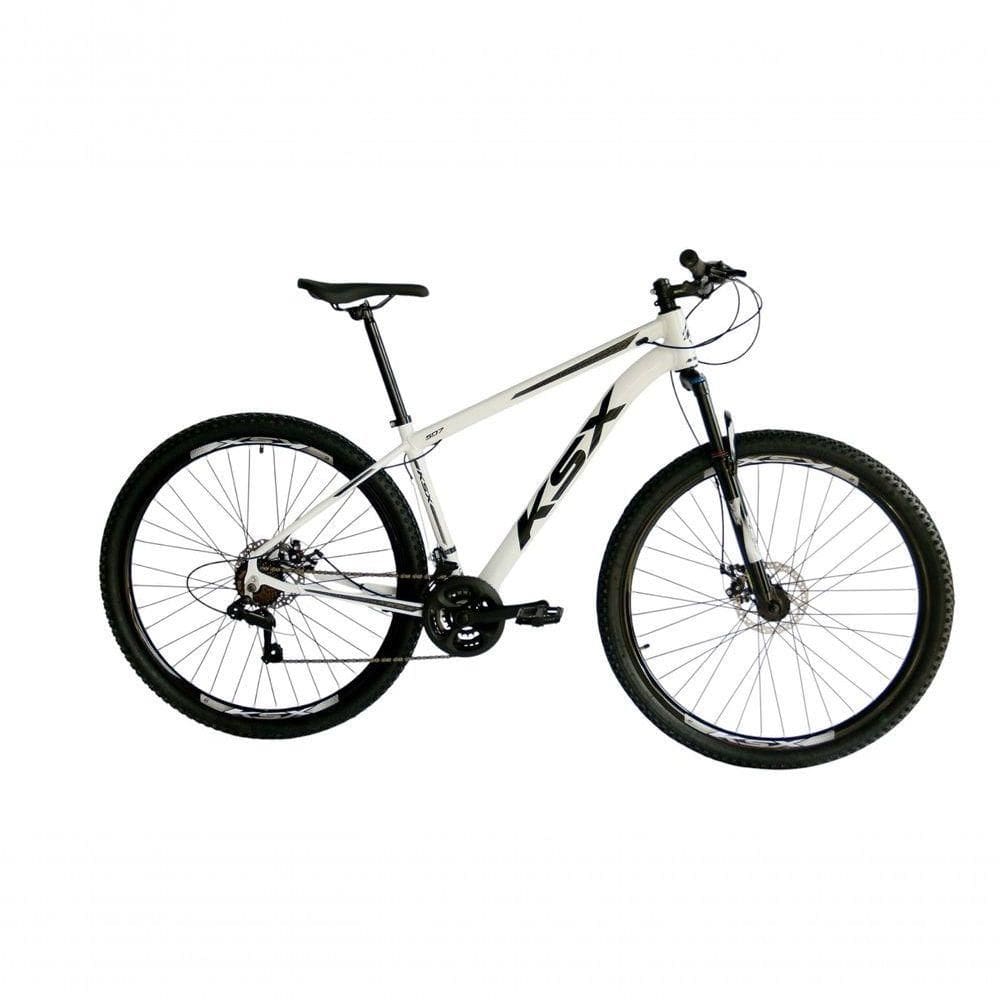 Bicicleta Aro 29 Ksx Sd7 21v Cabos Internos Alumínio Freios A Disco Garfo Suspensão Branco Preto Tamanho 21