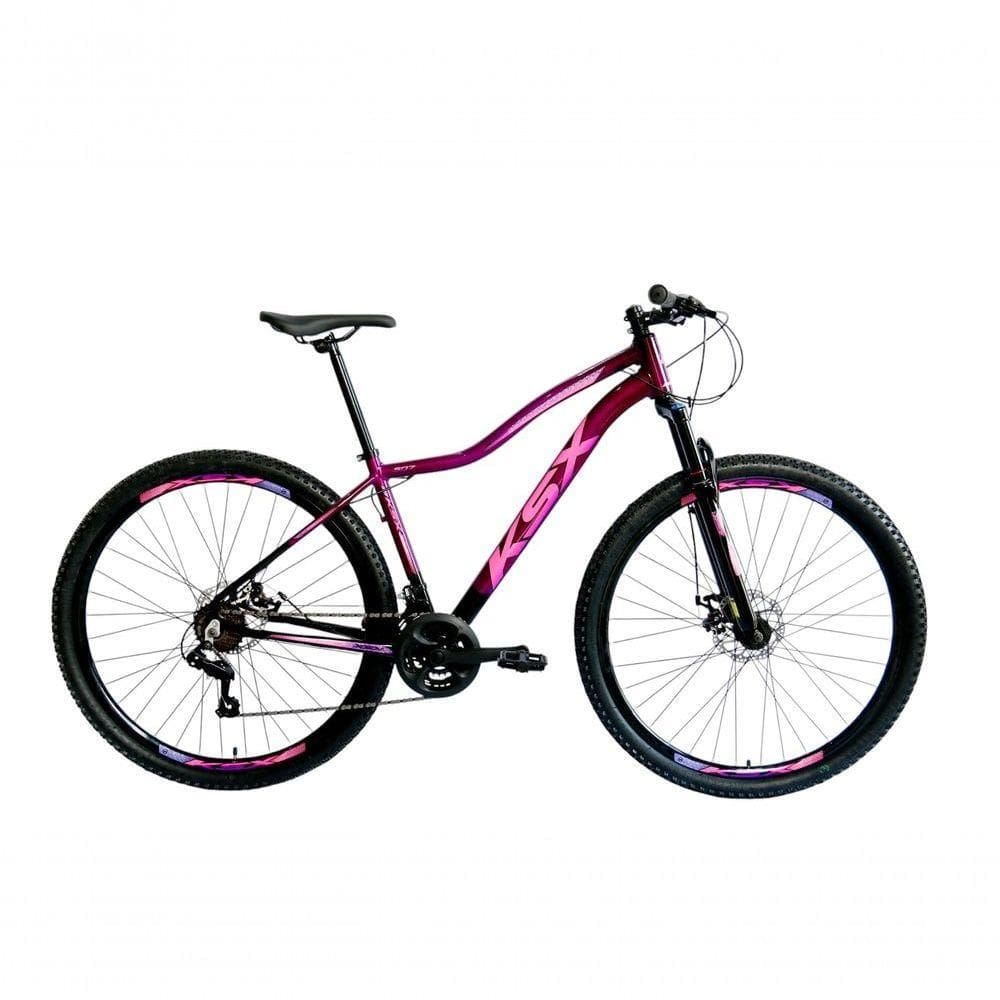 Bicicleta Aro 29 Ksx Sd7 Feminina 21v Cabos Internos Alumínio Freios A Disco Garfo Suspensão Preto Roxo Tamanho 17