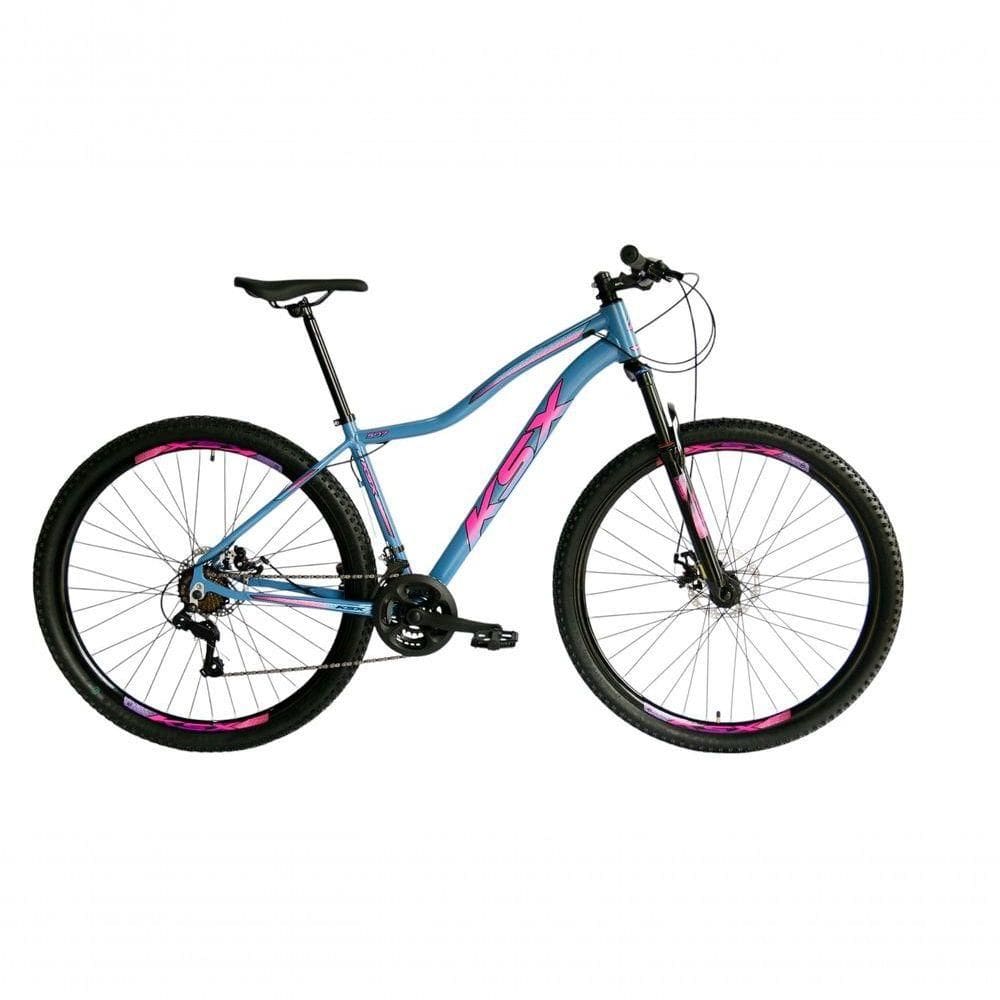 Bicicleta Aro 29 Ksx Sd7 Feminina 21v Cabos Internos Alumínio Freios A Disco Garfo Suspensão Rosa Azul Tamanho 17
