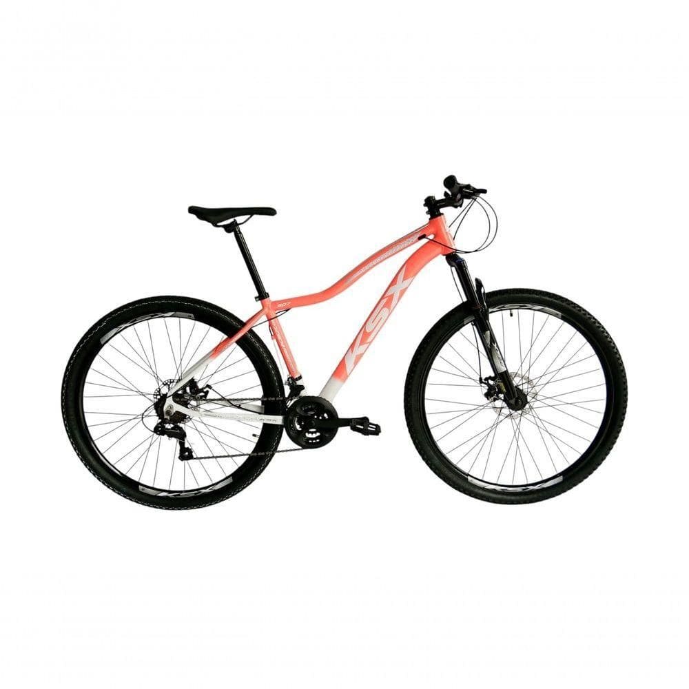 Bicicleta Aro 29 Ksx Sd7 Feminina 21v Cabos Internos Alumínio Freios A Disco Garfo Suspensão Laranja Branco Tamanho 17