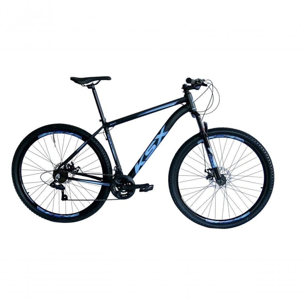 Bicicleta Aro 29 Ksx Sd7 21v Cabos Internos Alumínio Freios A Disco Garfo Suspensão Preto Azul Tamanho 21