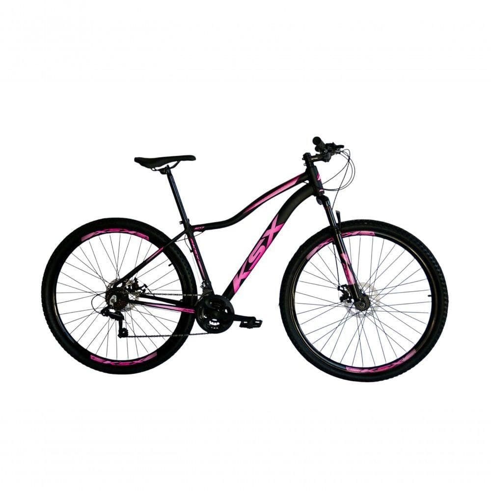 Bicicleta Aro 29 Ksx Sd7 Feminina 21v Cabos Internos Alumínio Freios A Disco Garfo Suspensão Preto Rosa Tamanho 17