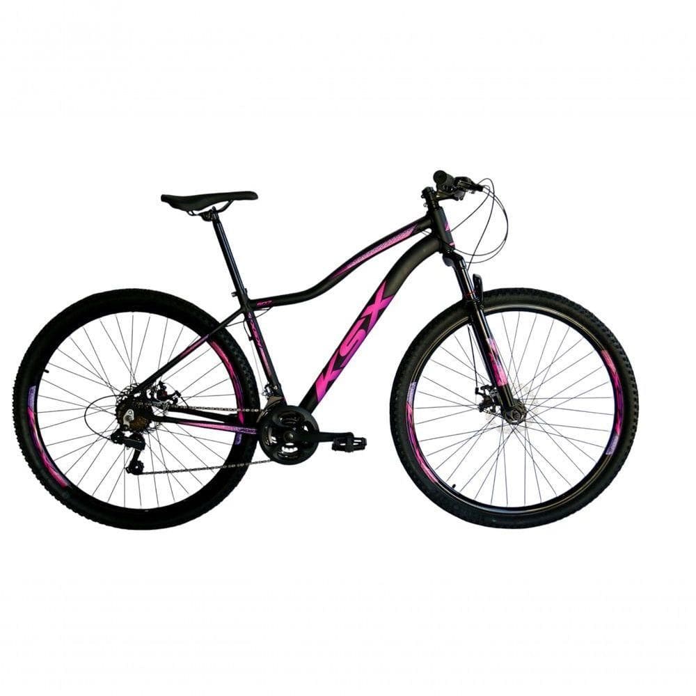 Bicicleta Aro 29 Ksx Sd7 Feminina 21v Cabos Internos Alumínio Freios A Disco Garfo Suspensão Preto Rosa Violeta Tamanho 17