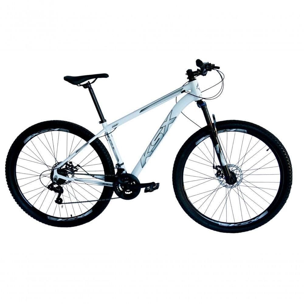 Bicicleta Aro 29 Ksx Sd7 21v Cabos Internos Alumínio Freios A Disco Garfo Suspensão Branco Prata Tamanho 19