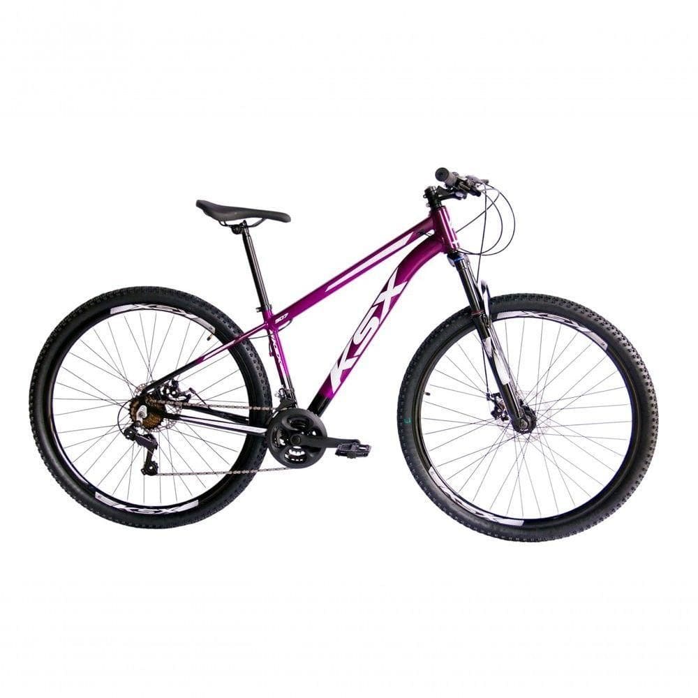 Bicicleta Aro 29 Ksx Sd7 21v Cabos Internos Alumínio Freios A Disco Garfo Suspensão Preto Roxo Tamanho 17
