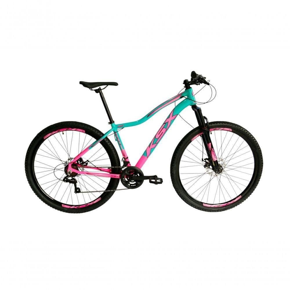 Bicicleta Aro 29 Ksx Sd7 Feminina 21v Cabos Internos Alumínio Freios A Disco Garfo Suspensão Rosa Verde Tamanho 15