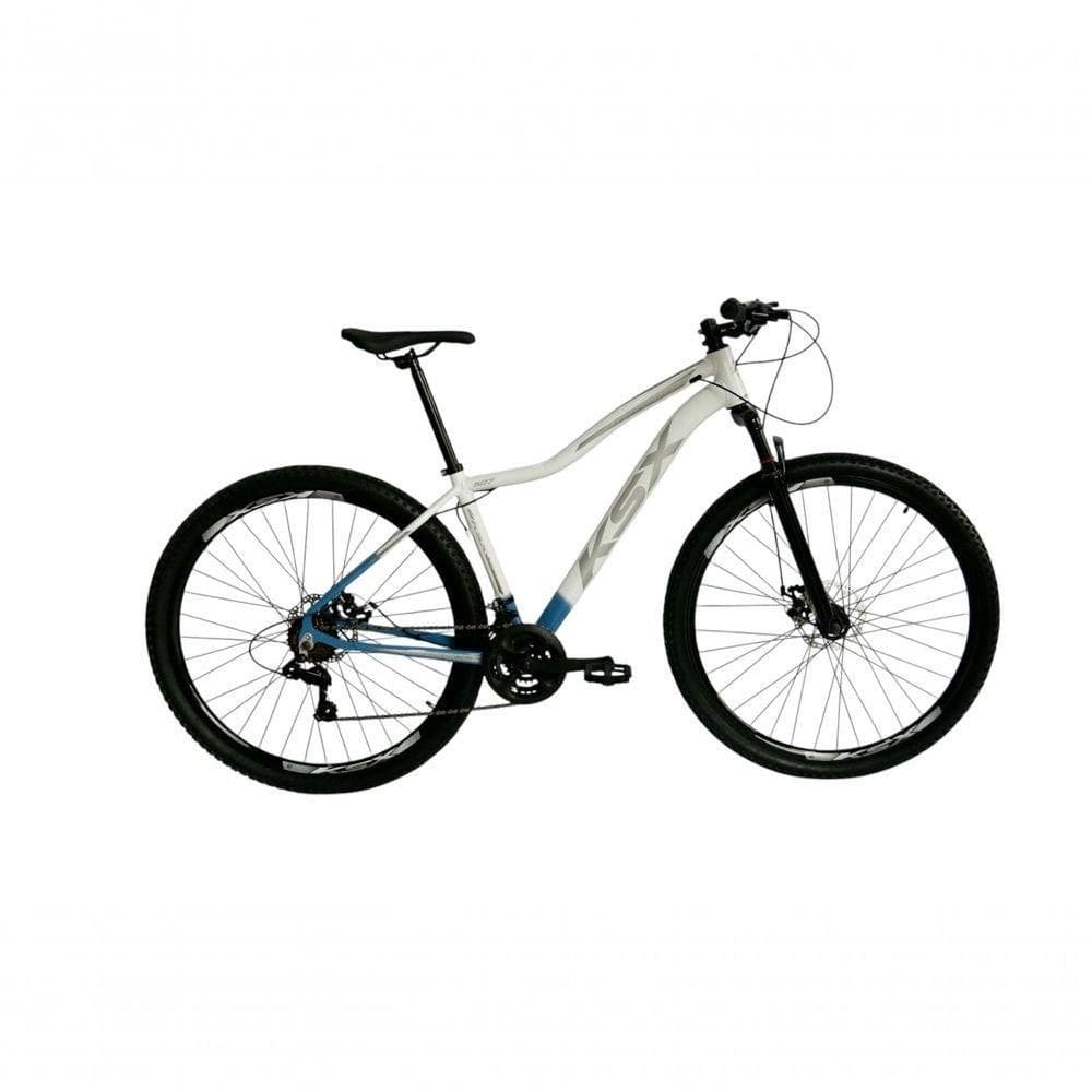 Bicicleta Aro 29 Ksx Sd7 Feminina 21v Cabos Internos Alumínio Freios A Disco Garfo Suspensão Azul Branco Tamanho 15