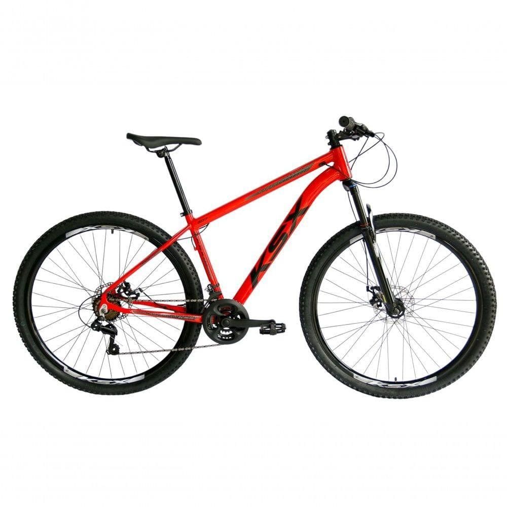Bicicleta Aro 29 Ksx Sd7 21v Cabos Internos Alumínio Freios A Disco Garfo Suspensão Vermelho Preto Tamanho 17
