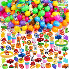 Ovos de Páscoa pré-preenchidos JOYIN, 200 unidades com brinquedos variados e adesivos