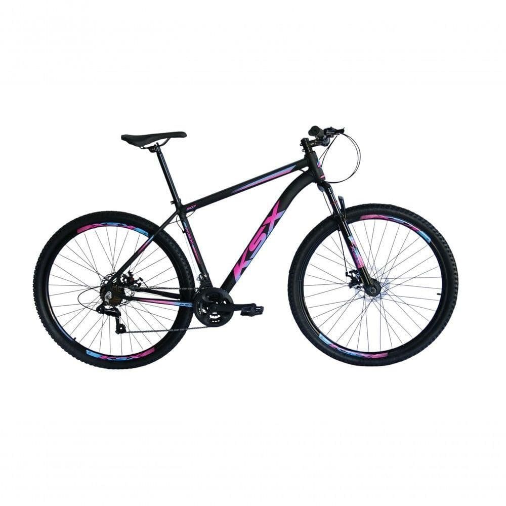 Bicicleta Aro 29 Ksx Sd7 21v Cabos Internos Alumínio Freios A Disco Garfo Suspensão Preto Pink Azul Tamanho 17