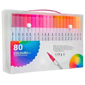 Kit De Canetinhas Coloridas 80 Cores Ponta Dupla 1,2MM 0,4MM