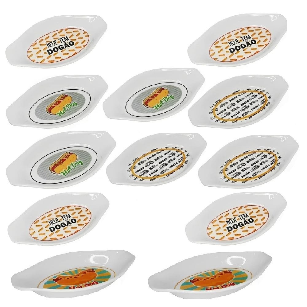 Conjunto 12 Pratos Para Hot Dog Cachorro Quente Formato de Canoa
