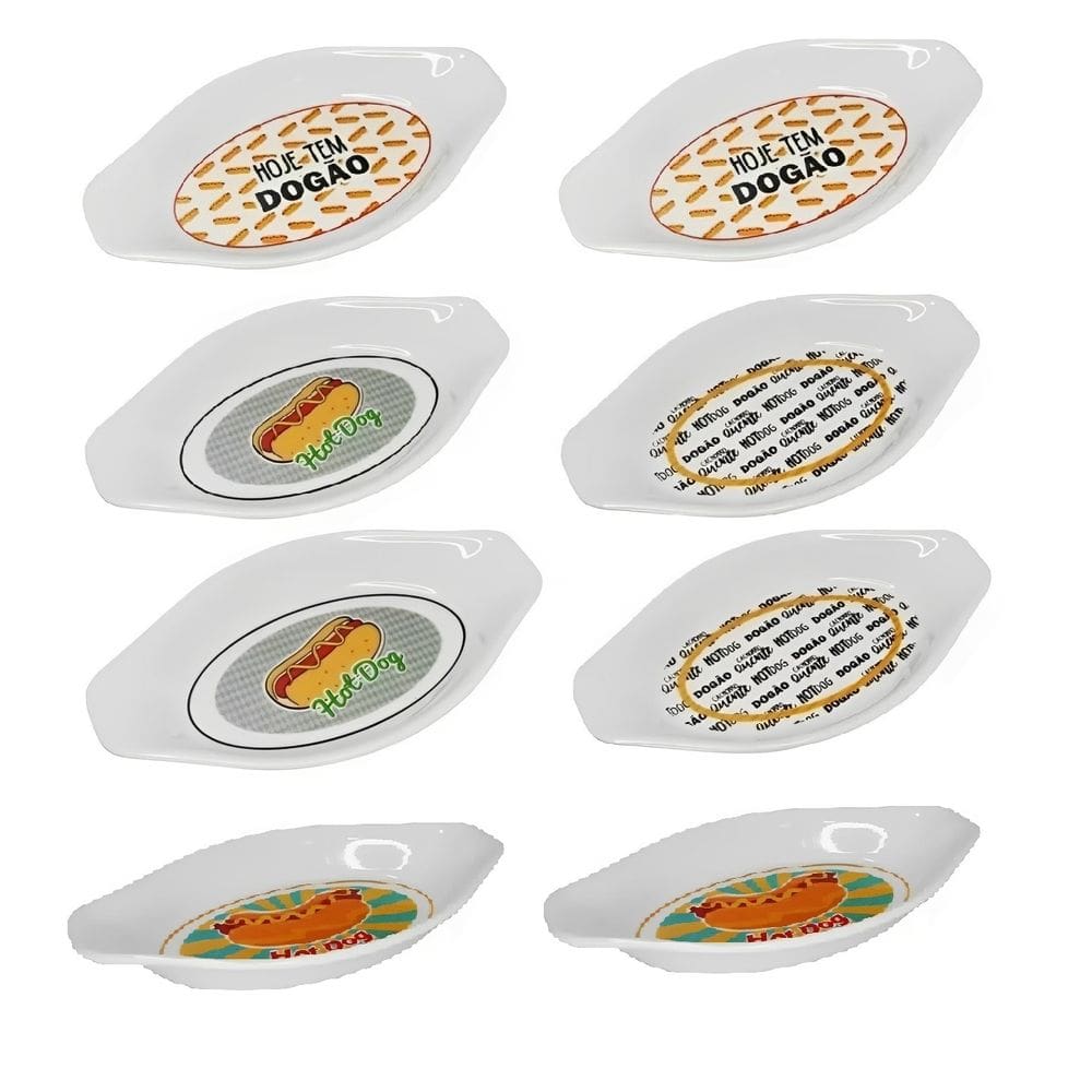 Conjunto 8 Pratos Para Hot Dog Cachorro Quente Formato de Canoa