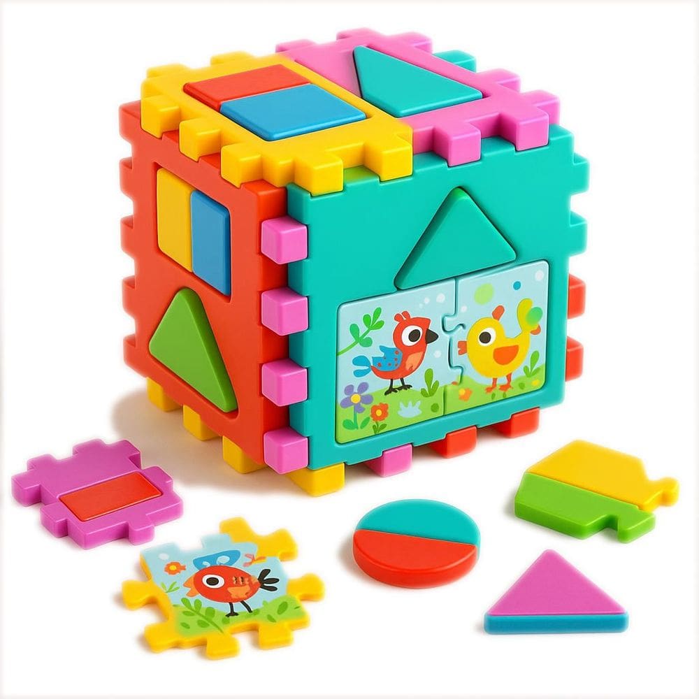 Cubo Didático de Encaixe Quebra-Cabeça Cubos de Brinquedo Blocos de Montar Educativo e Pedagógico
