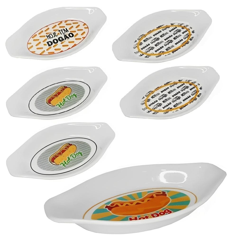 Conjunto 6 Pratos Para Hot Dog Cachorro Quente Formato de Canoa