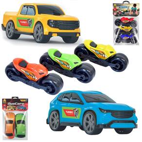 Kit Veículos Mini Bs Toys: 2 Carrinhos e 3 Motos - Brinquedo Menino Presente