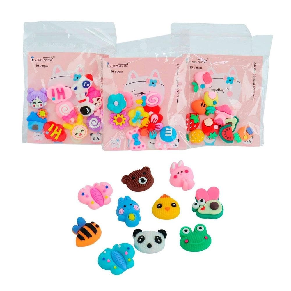 Adesivos Decorativos 10 Peças 3D Cute Fofo - Tudo em Caixa