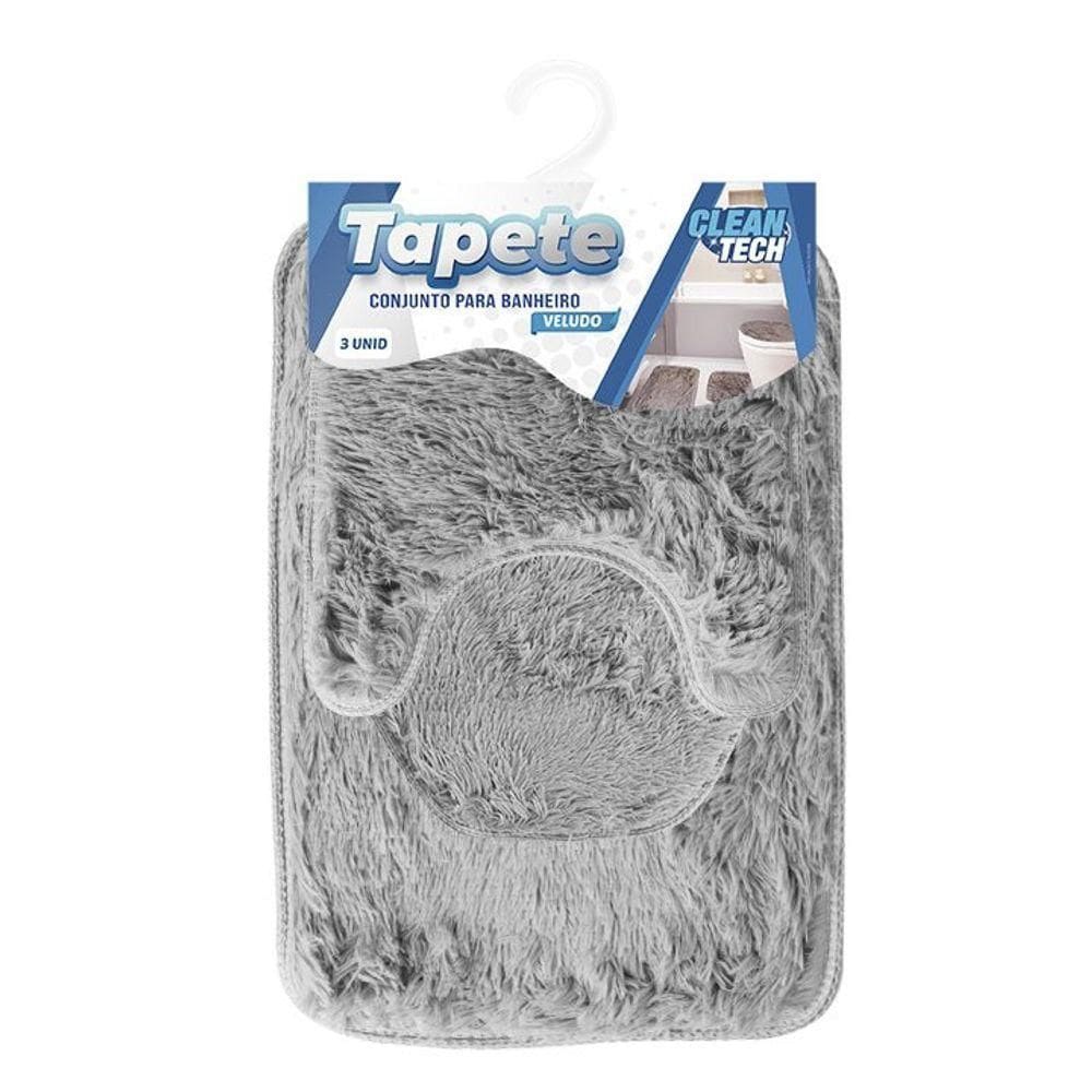 Jogo 3 Peças Tapete Para Banheiro Veludo