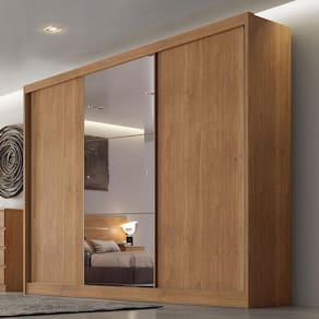 Guarda Roupa Casal Ambiente Sonetto 3 Portas 4 Gavetas Cumaru 23 com Espelho – Novo Horizonte
