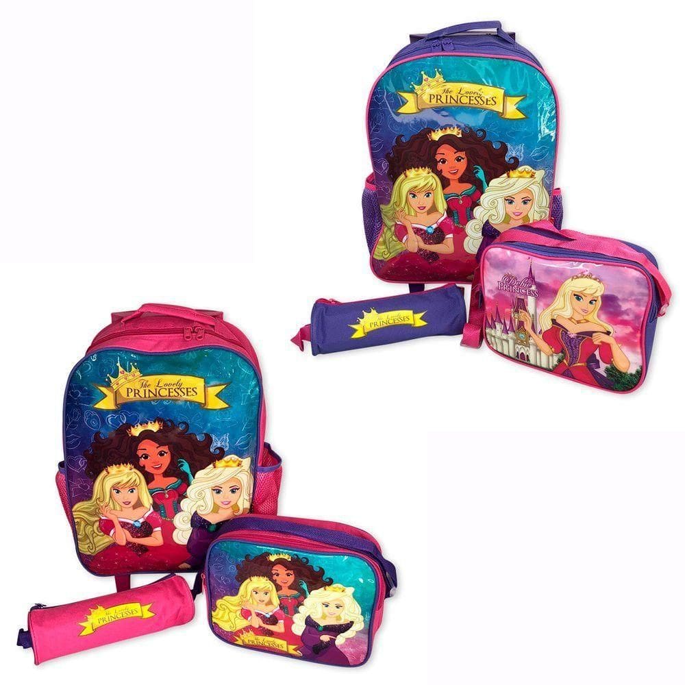 Kit Mochila Infantil Escolar Com 3 Peças Princesas Rosa-roxo - diverso