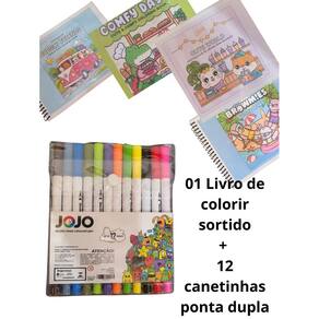 01 Livro de Colorir + Canetinhas ponta dupla Bobi guds 50 Folhas Caderno de Desenho Pintura Coloring Book Ursinho Bobi