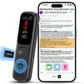 Gravador de voz digital MDAlong 128GB com APP 9360H preto