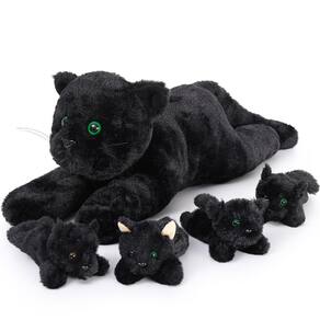 Brinquedo de pelúcia MaoGolan Black Cat com 4 bebês dentro de 50 cm