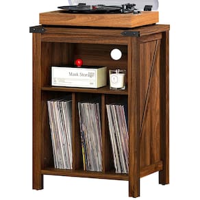 Suporte para toca-discos Joaxswe Rustic Brown com armazenamento em vinil