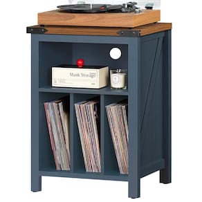 Suporte para toca-discos Joaxswe Navy Blue com armazenamento em vinil