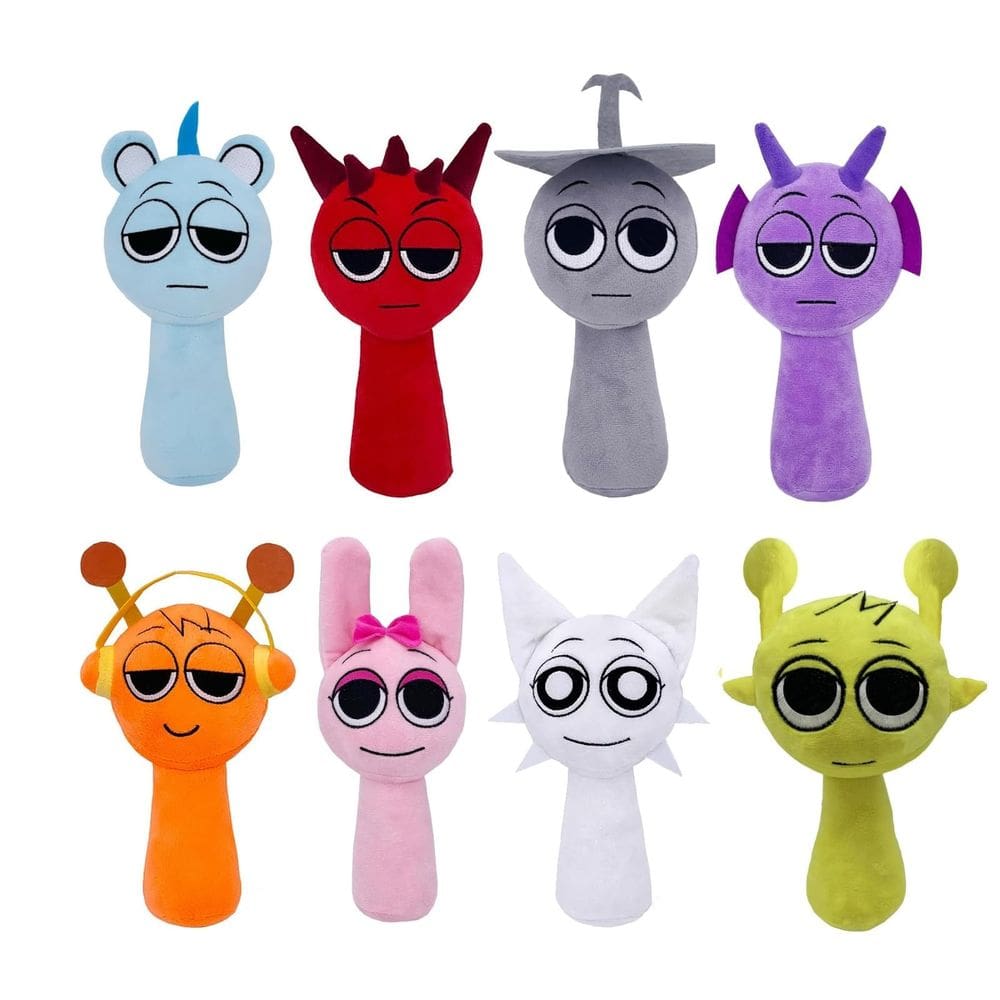 Brinquedos de pelúcia Sprunki Sprunky Wenda e cinza 25 cm, 8 peças, multicoloridos