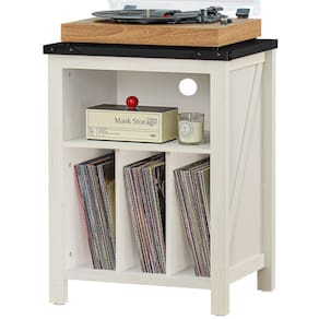 Suporte de toca-discos Joaxswe com armazenamento em vinil, madeira branca