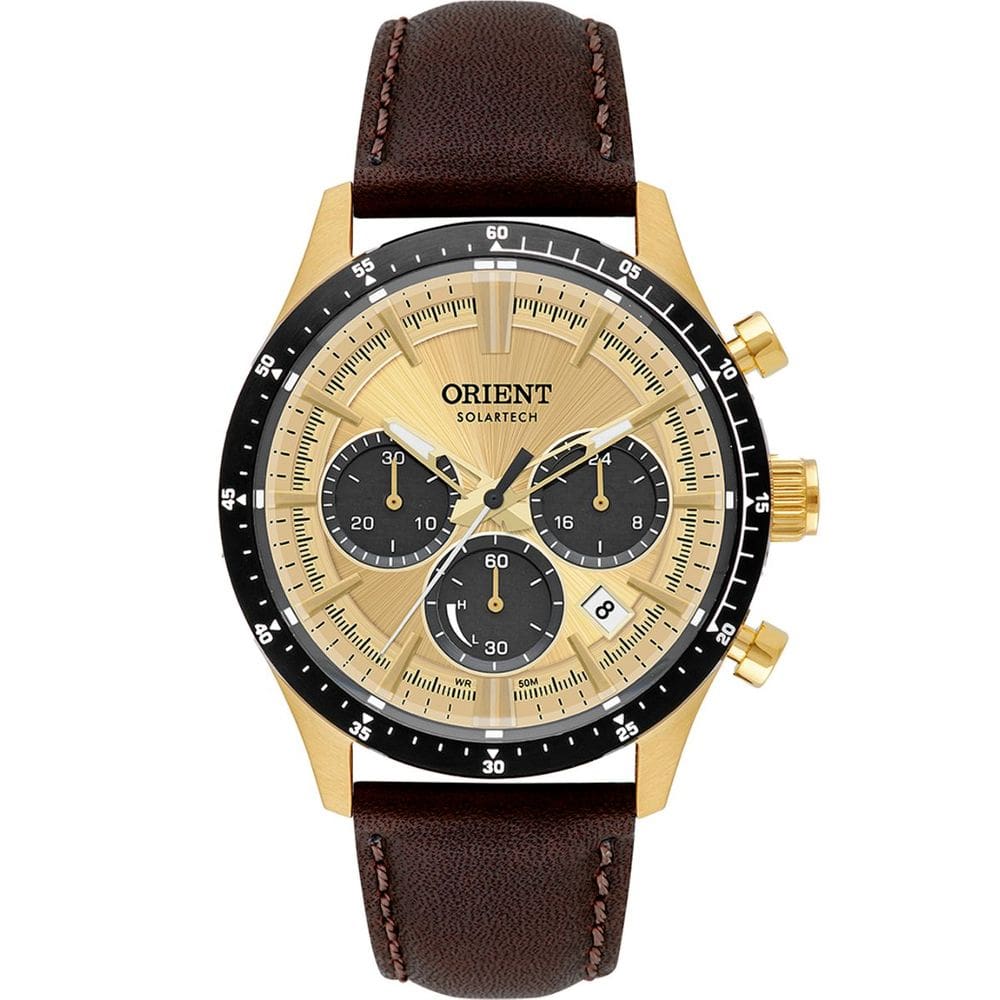Relógio Orient Masculino Crono Couro Mgscc011 C1nx