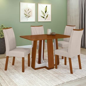 Conjunto Sala de Jantar Mesa Easy Pop 120x80cm Tampo MDF com 4 Cadeiras Confort Boucle Bege Frassino/Off White