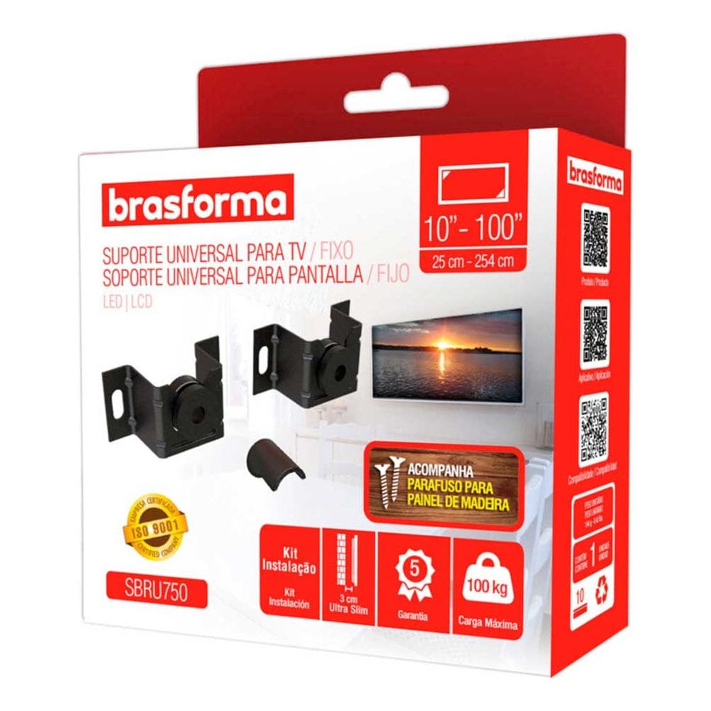 Suporte Para Tv /monitor De 10 Até 100 Preto Brasforma