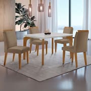 Conjunto Sala de Jantar Mesa Liz 120cm em MDF Canto Reto e 4 Cadeiras Athenas Moderna