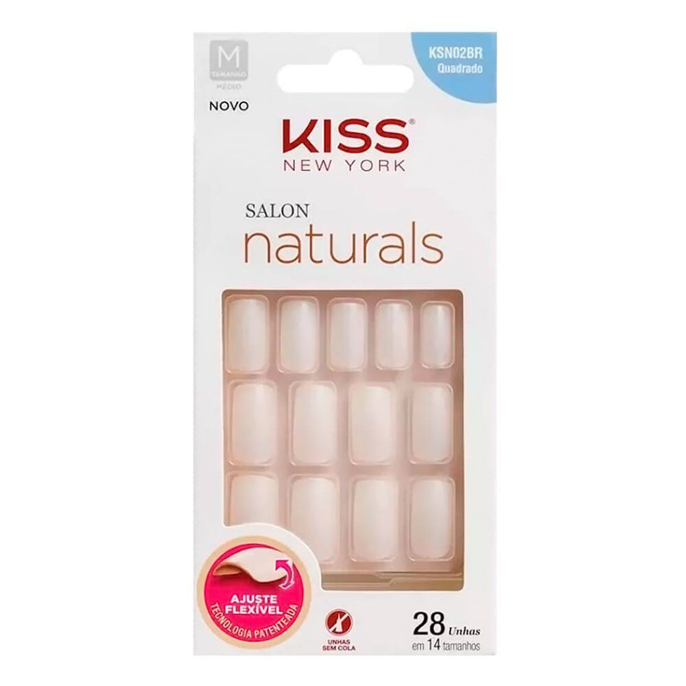 Unhas Postiças Kiss New York Salon Naturals Tamanho Quadrado Médio KSNO2BR com 28 Unidades