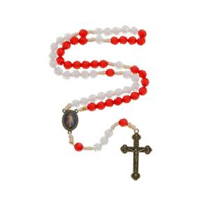Terço da Misericórdia com Contas Cristal - Vermelho e Branco