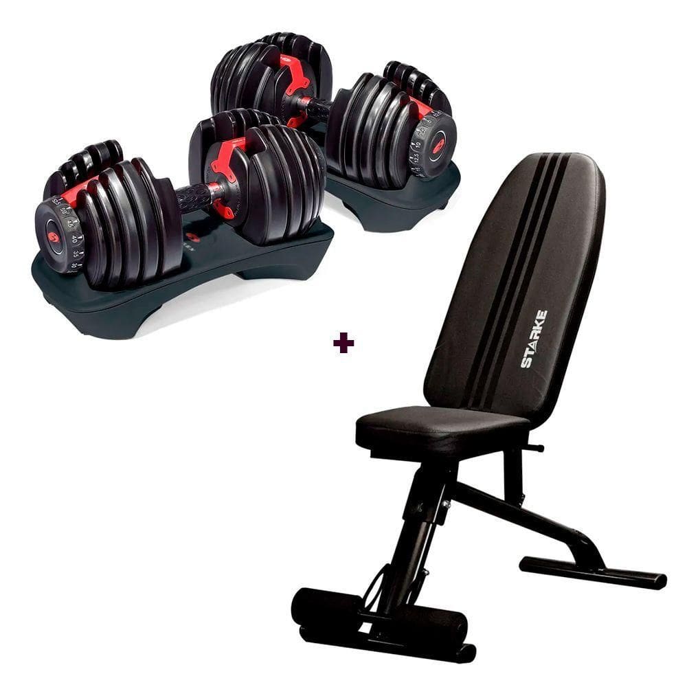 Kit Banco Ajustável Starke + Halteres Reguláveis Bowflex 552