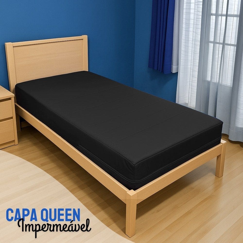 Capa Colchão Impermeável Casal QUEEN PRETA - Medida Especial