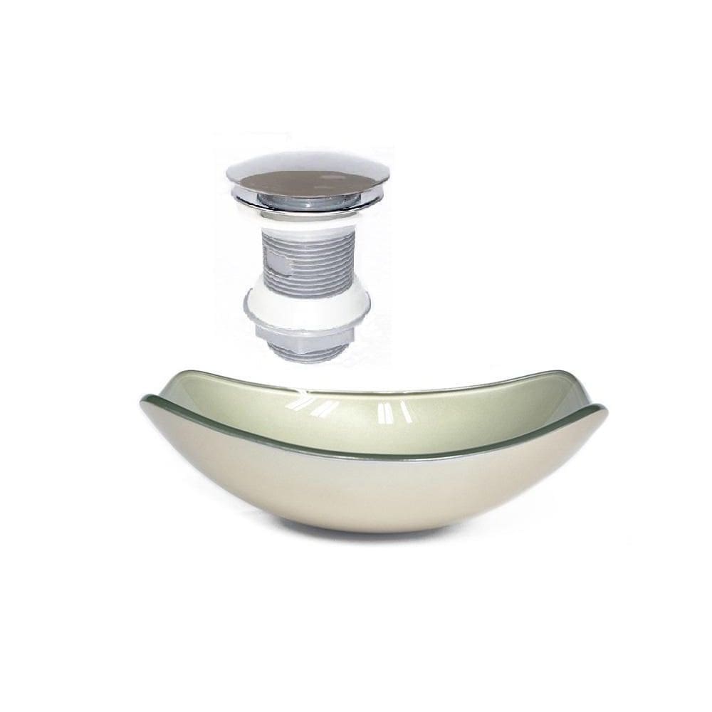 Cuba De Vidro Oval Chanfrada 51Cm Champanhe + Valvula Click