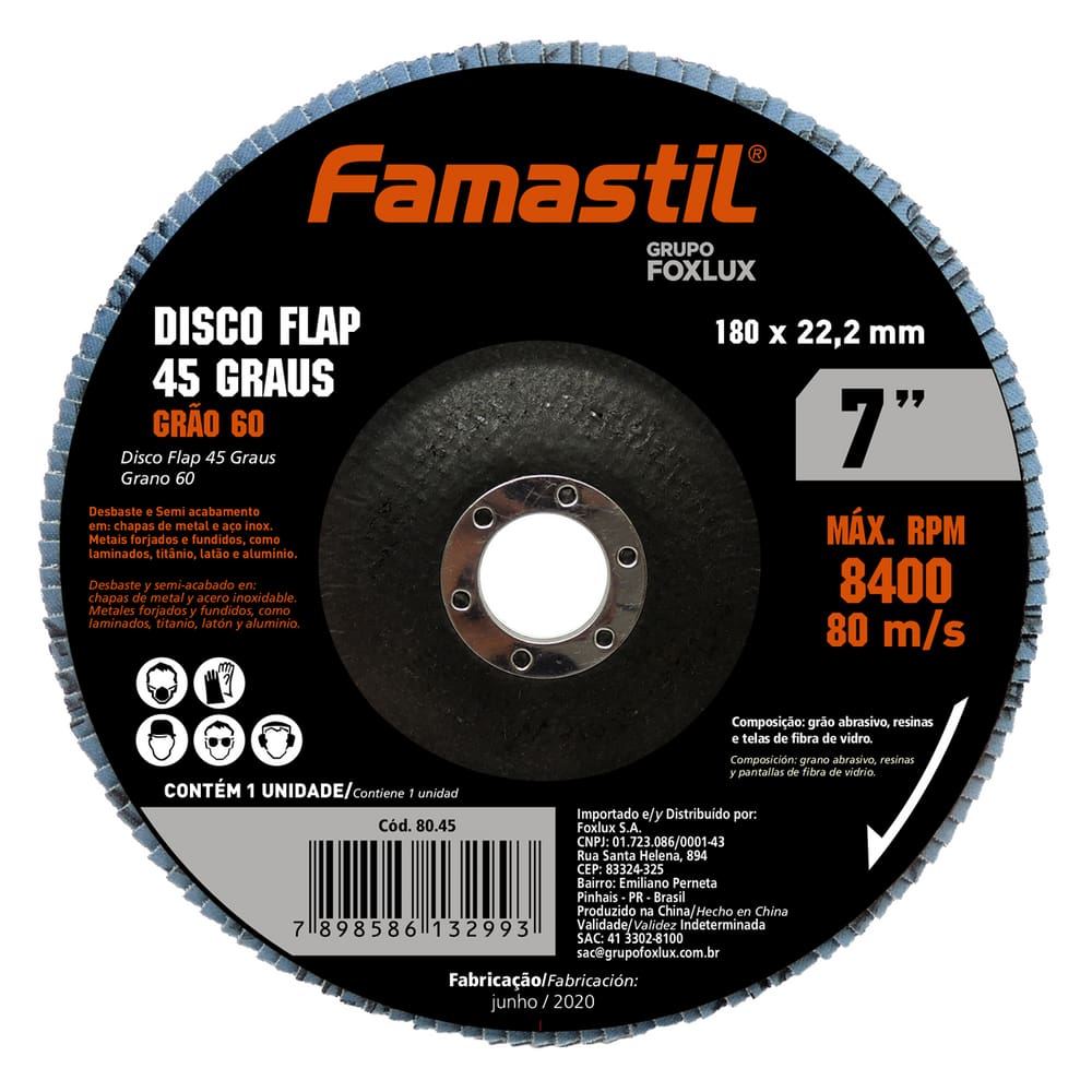 Disco Flap 45° Metal 7" 60 Grãos Famastil