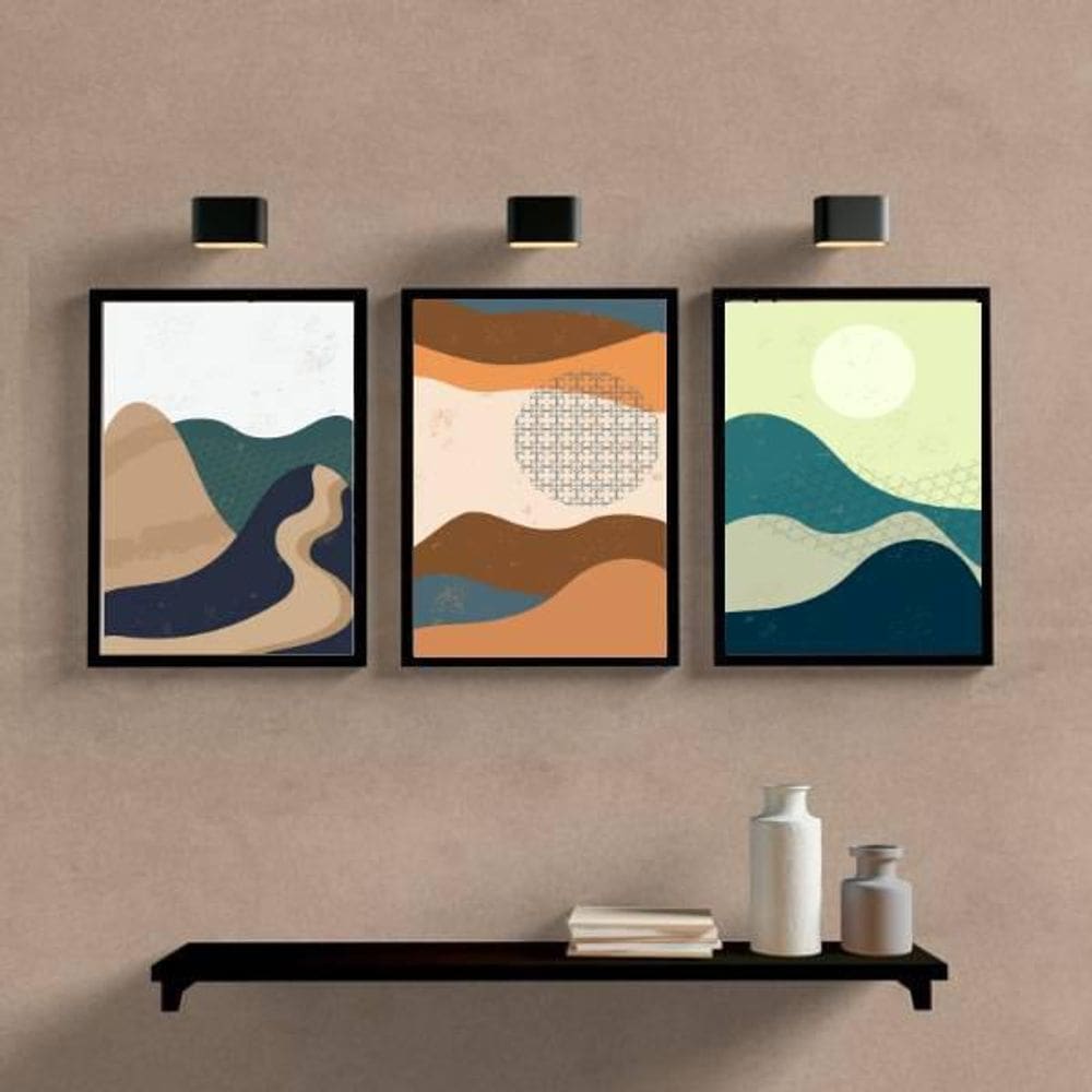 Kit 03 Quadros Decorativos Abstratos Montanhas Coloridas