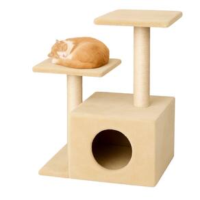 Arranhador Gato Compacto Com Toca E Poste Sisal Bege